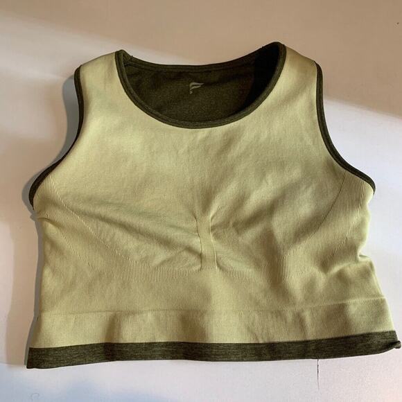 Fabletics Sports Bra Women M Medium Moss Seamless Low Impact Logo Band High Neck - Picture 10 of 13